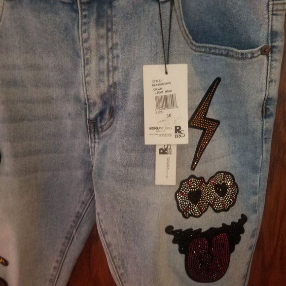 Roku Studio Notorious Embellished Distressed Jeans Sz 36 - Picture 5 of 9